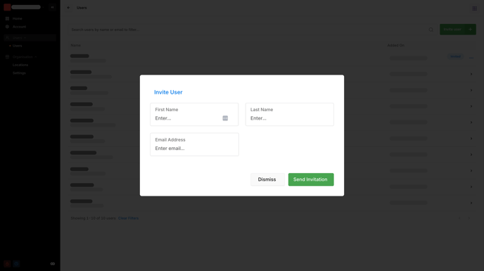 Inviting a new user