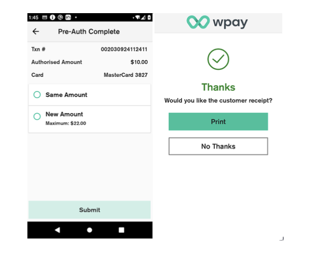 P630 Oolio Pay pre-auth completion
